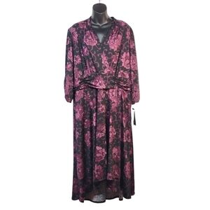 Perfection New York Women's Black Purple Ruched Stretch Dress Size 1X NWT